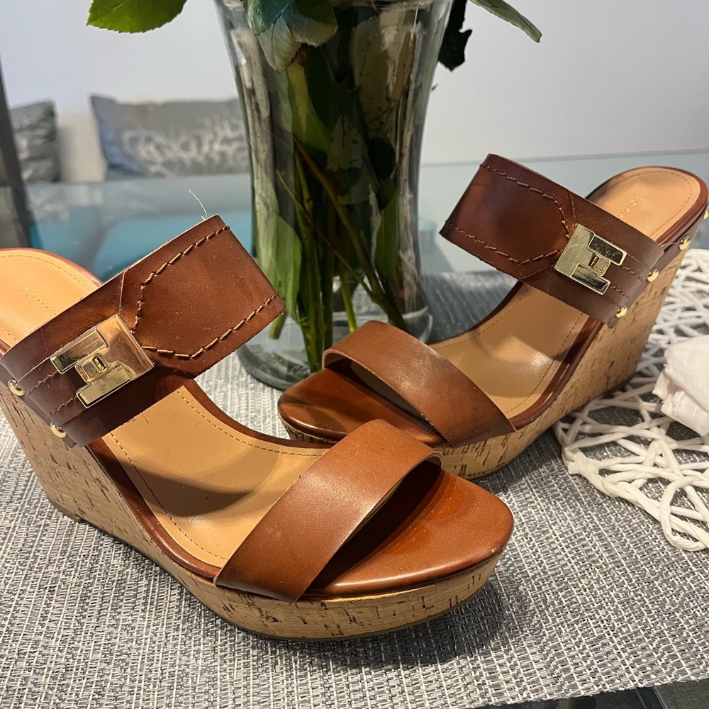Tommy Hilfiger Brown Wedge Shoes with Leather Straps